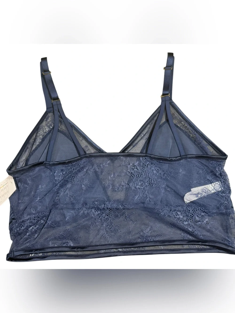 Auden Satin & Lace Unlined Bralette Navy Blue NWT
